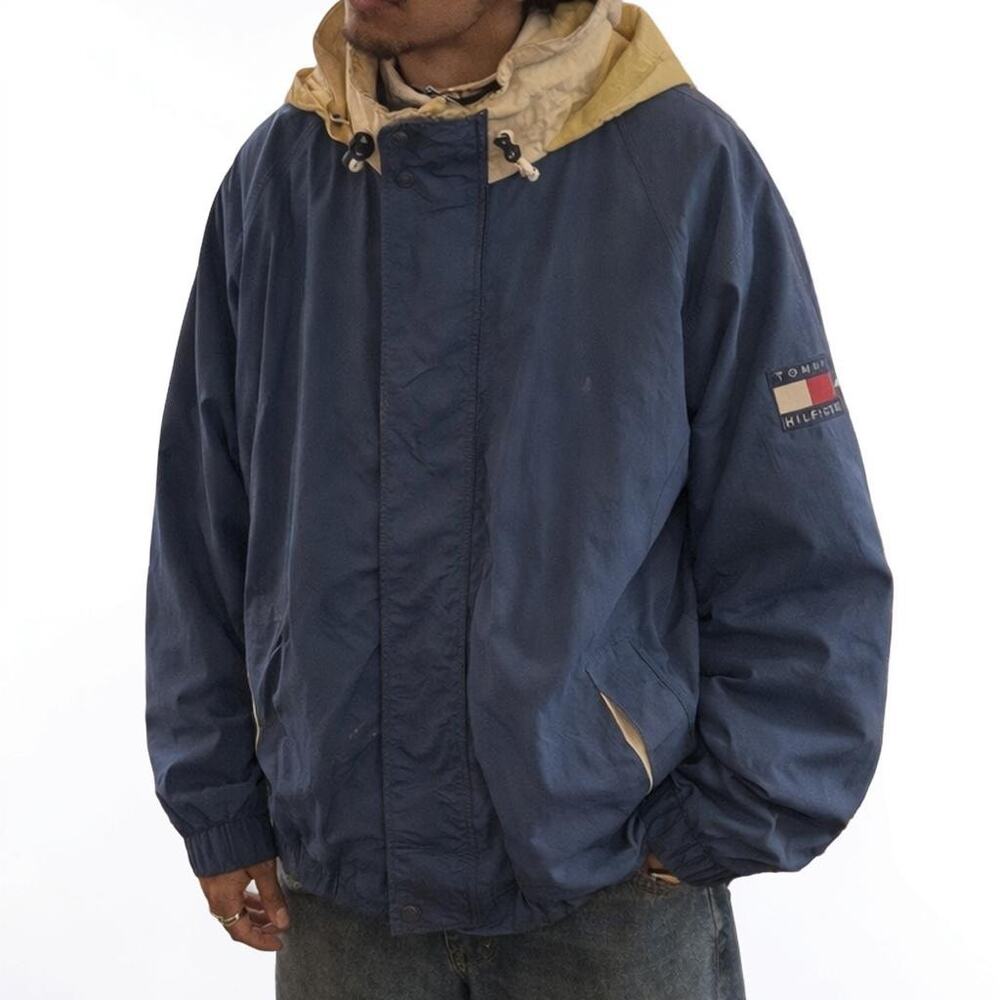 Vintage Y2K Tommy Hilfiger Hooded Full Zip Windbreaker Jacket XL